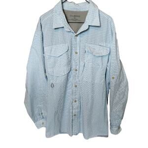 Eddie Bauer Men's Blue Tattersall Plaid Multi Pocket Guide Fishing Shirt-Large